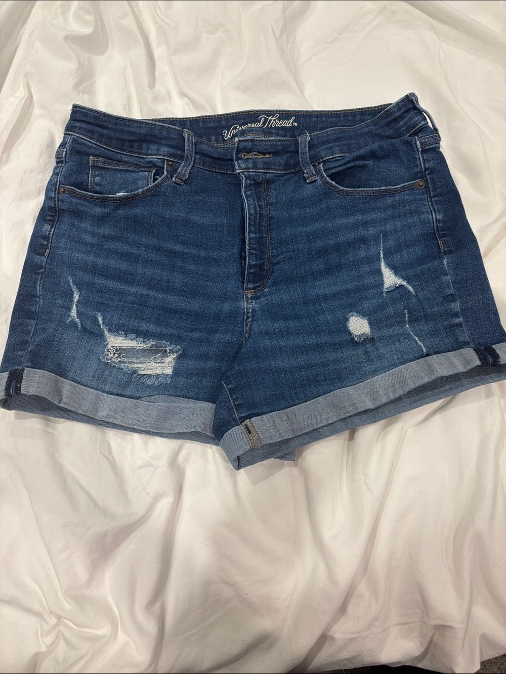Universal Thread Medium Blue Distressed Rolled Hem Jean Shorts